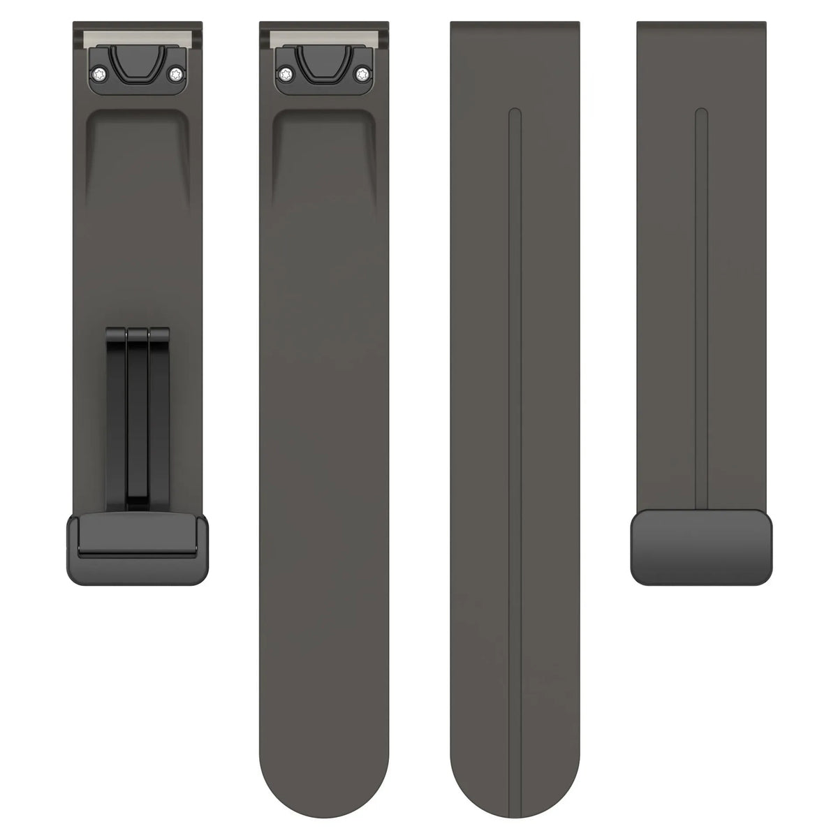 D-Buckle Silicone Strap, laid flat, separate parts, top and underside view