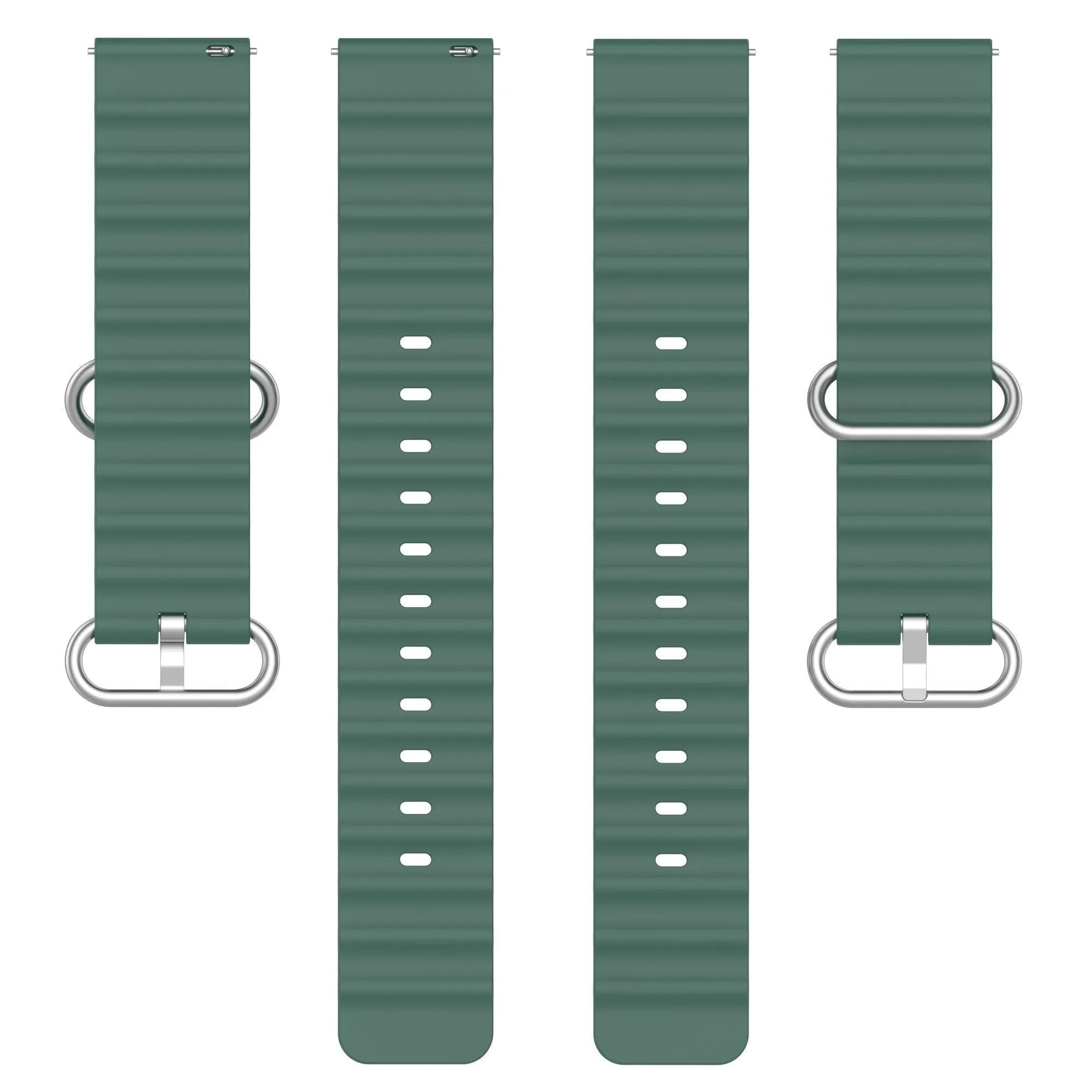 Silicone Ocean Strap, laid flat, separate parts, top and underside view