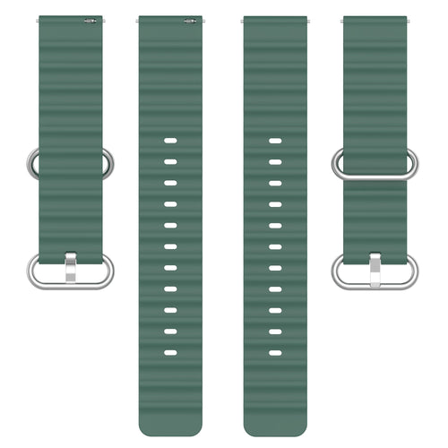 Silicone Ocean Strap, laid flat, separate parts, top and underside view