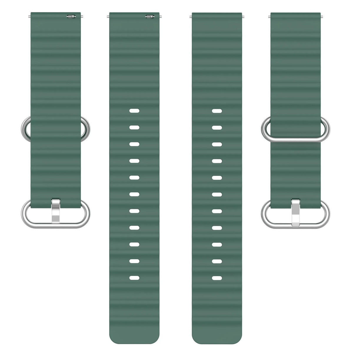 Silicone Ocean Strap, laid flat, separate parts, top and underside view