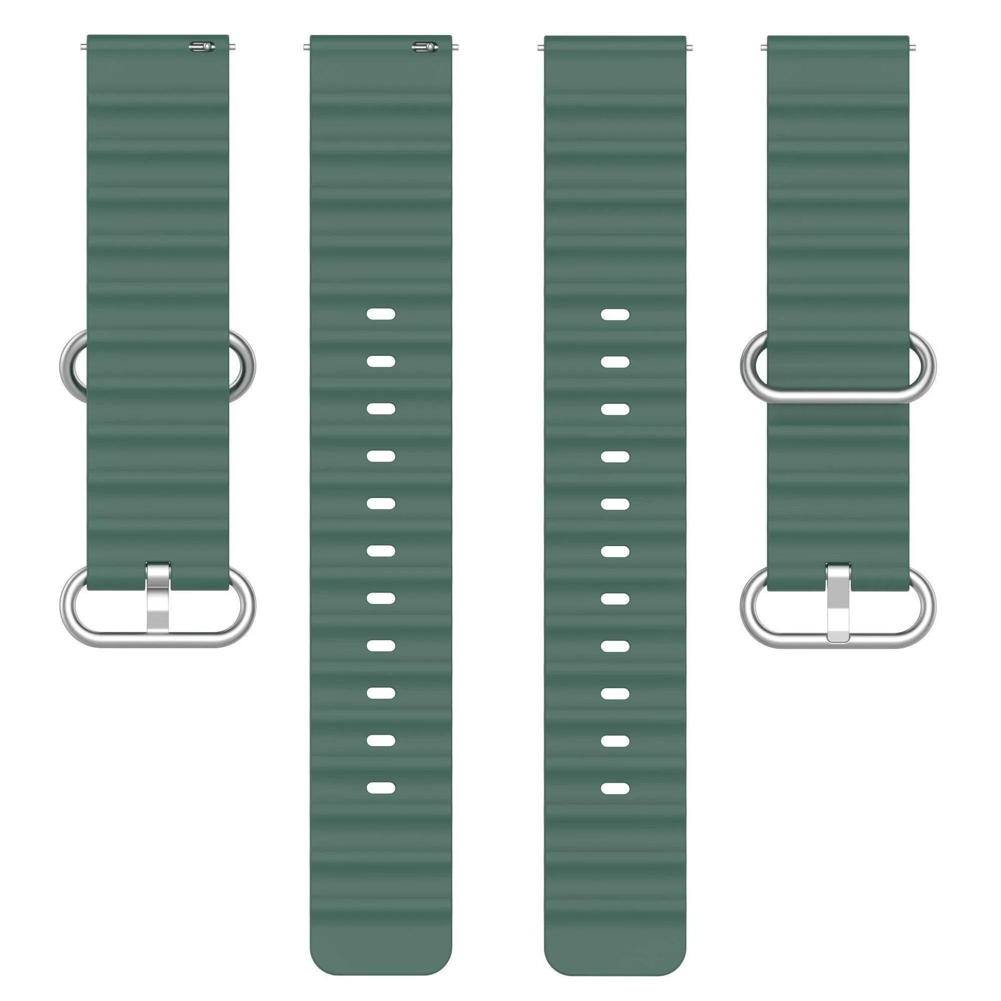 Silicone Ocean Strap, laid flat, separate parts, top and underside view