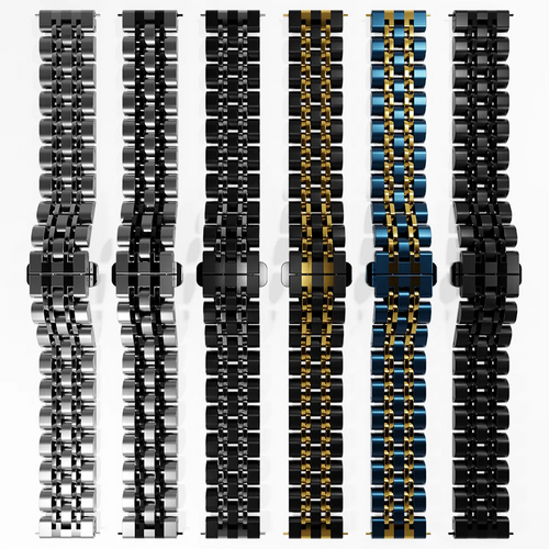 Steel Link Strap 'Duo', laid flat, separate parts, top and underside view