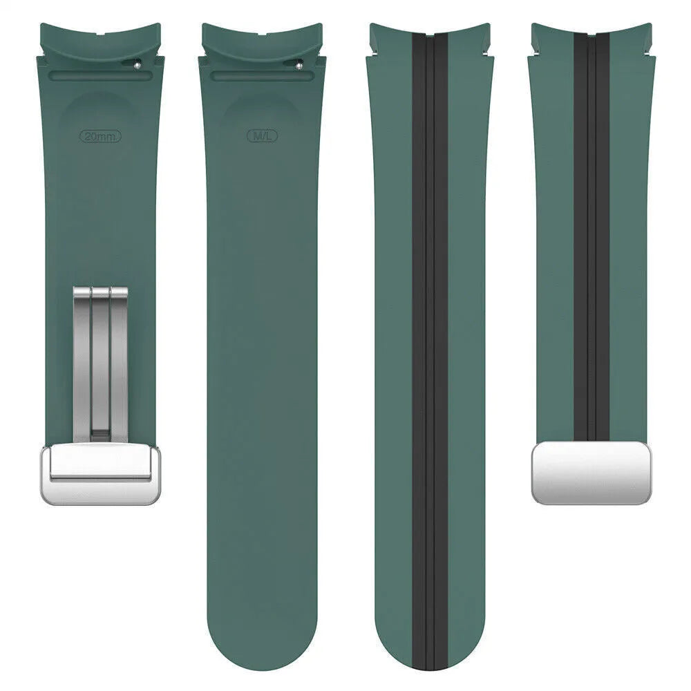 Silicone Magnetic Sport Strap, laid flat, separate parts, top and underside view