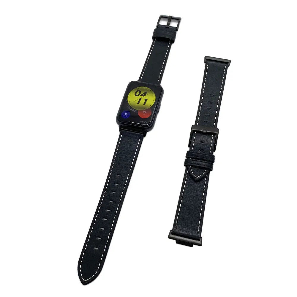 Leather Strap, laid flat, separate parts, top and underside view
