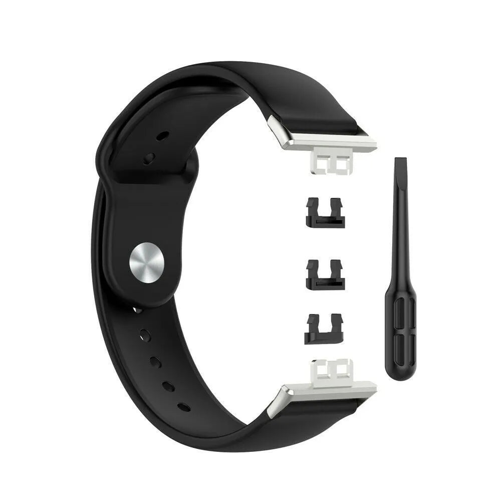 Silicone Sport Strap, laid flat, separate parts, top and underside view