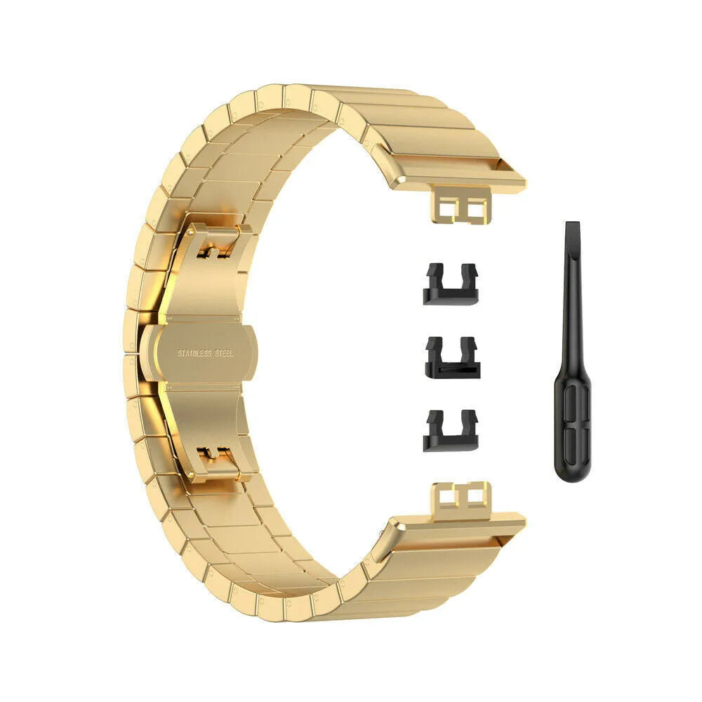 Metal Strap, laid flat, separate parts, top and underside view