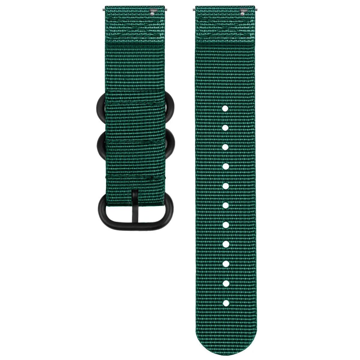 Nylon Buckle Strap, laid flat, separate parts, top and underside view