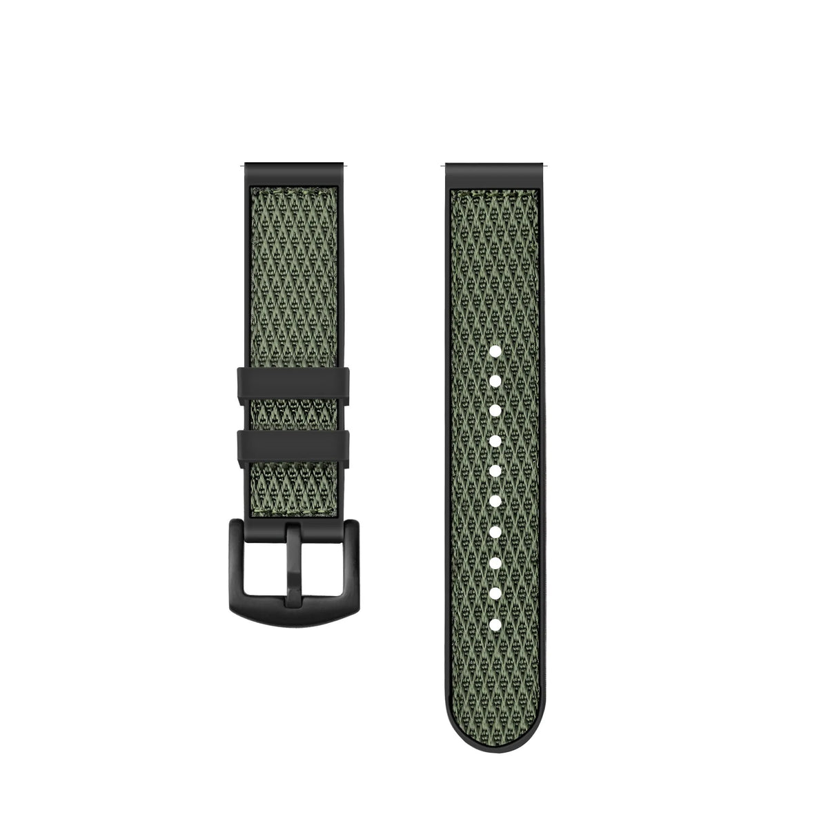 Nylon Hybrid Strap, laid flat, separate parts, top and underside view