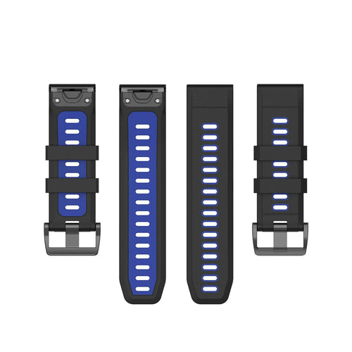Silicone Sport Buckle Strap, laid flat, separate parts, top and underside view