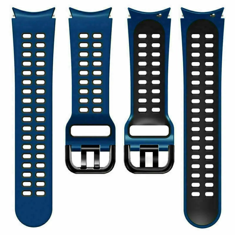 Silicone Squared Sport Strap, laid flat, separate parts, top and underside view