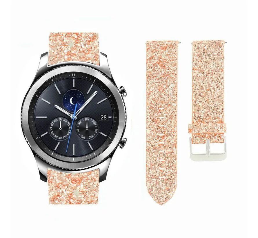 Leather Strap with Glitters, laid flat, separate parts, top and underside view