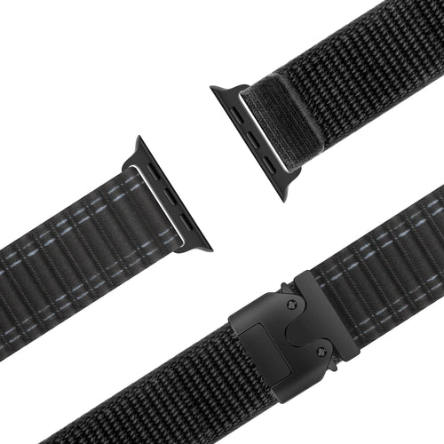 Nylon Strap 'Deluxe' P-Buckle, black, laid flat, joined, 45° top view