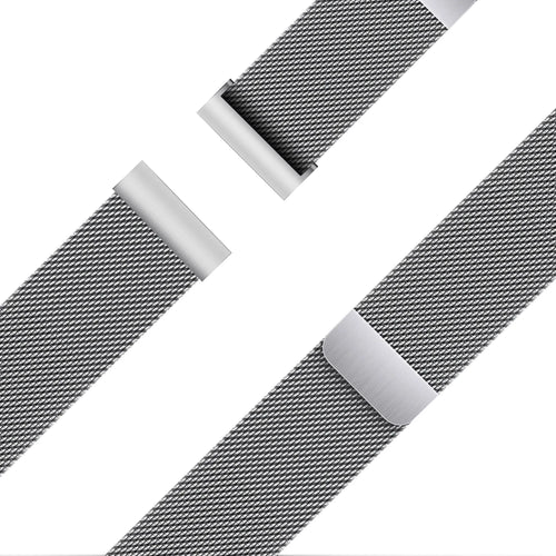 Milanese Loop Strap, silver, laid flat, joined, 45° top view