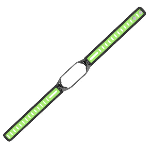 Silicone TPU Strap with Frame, black/green, laid flat, joined, 45° top view
