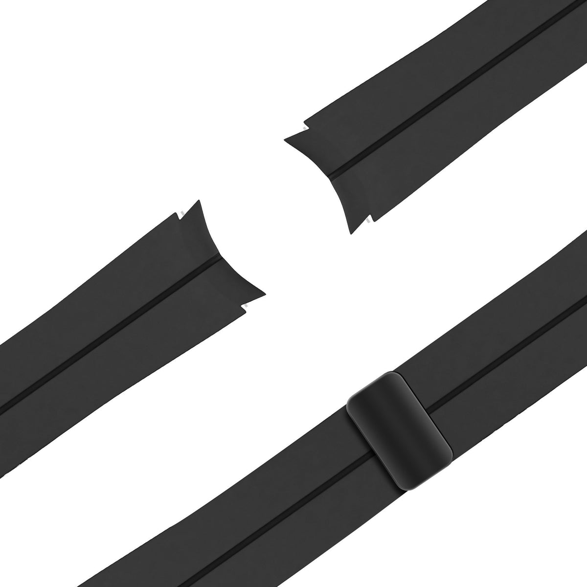 D-Buckle Silicone Strap, black, laid flat, joined, 45° top view