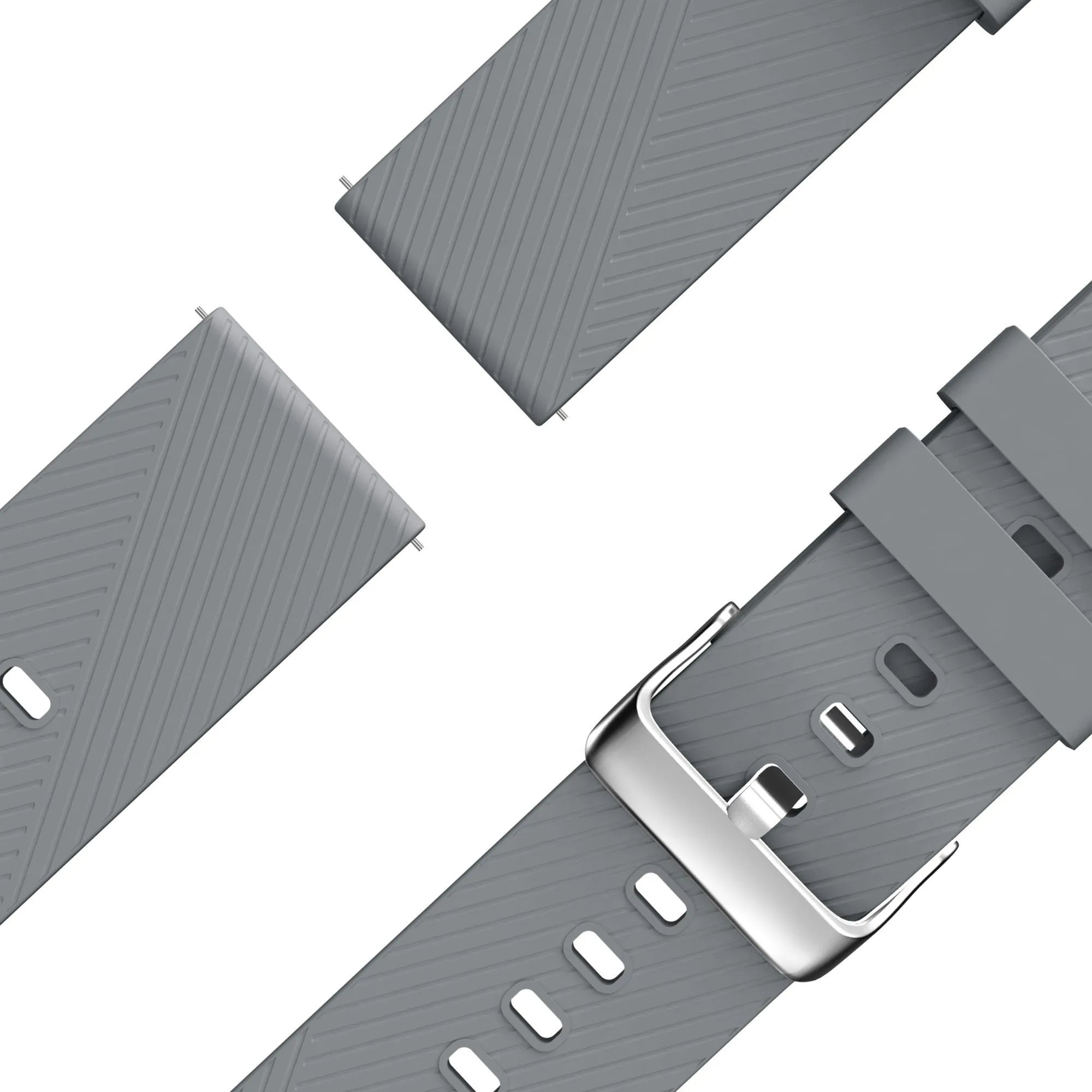 Silicone Strap 'Deluxe', grey, laid flat, joined, 45° top view