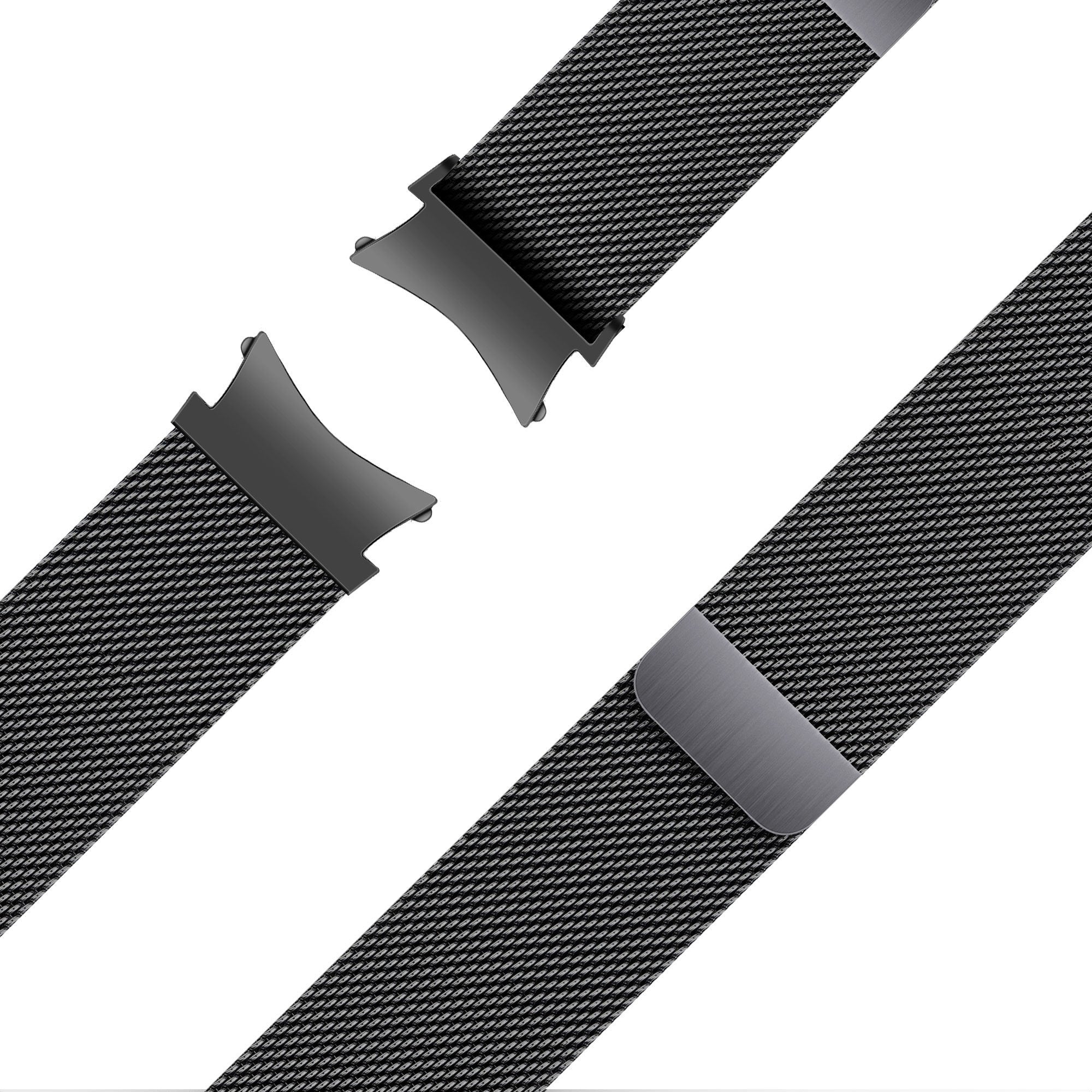 Milanese Loop Strap, black, laid flat, joined, 45° top view