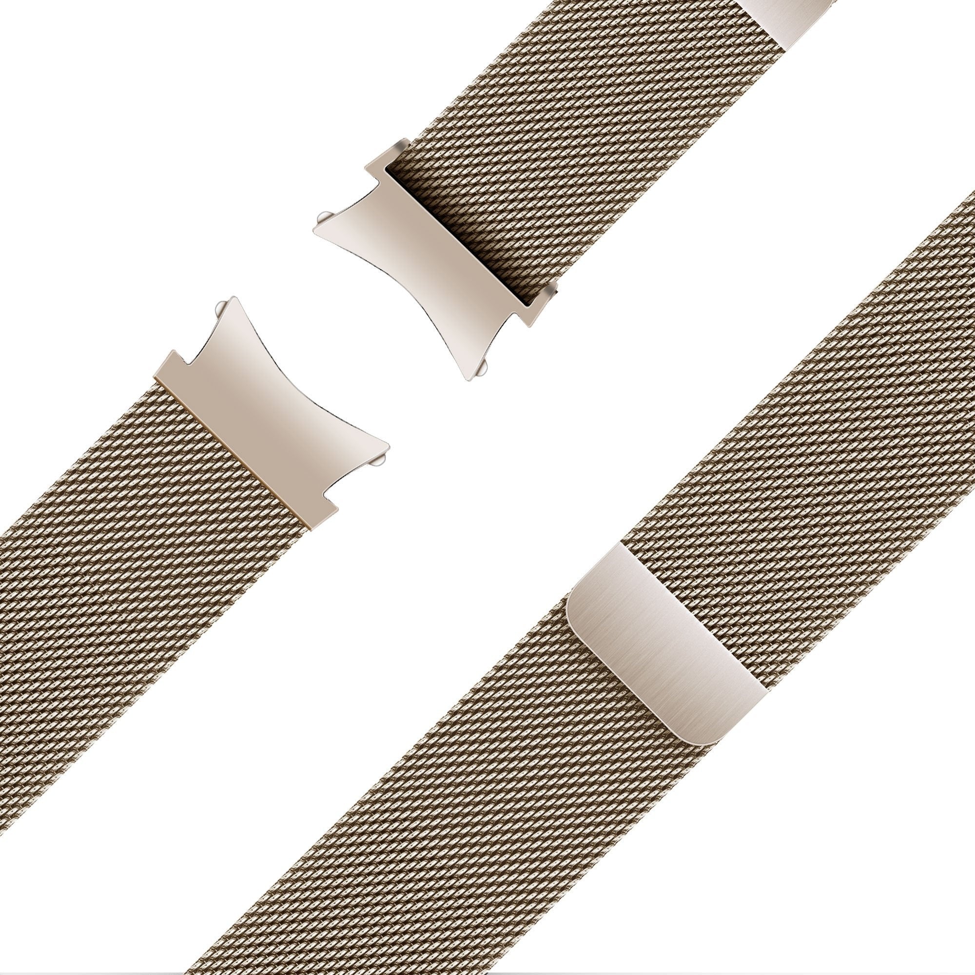 Milanese Loop Strap, champagne, laid flat, joined, 45° top view