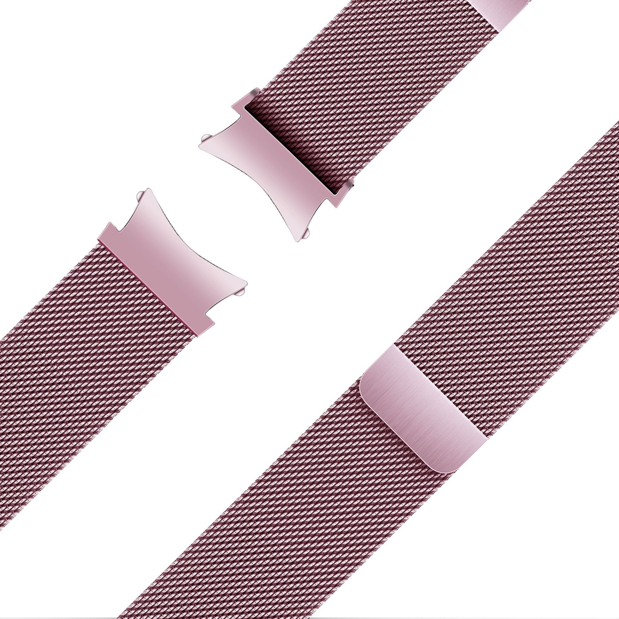Milanese Loop Strap, pink, laid flat, joined, 45° top view