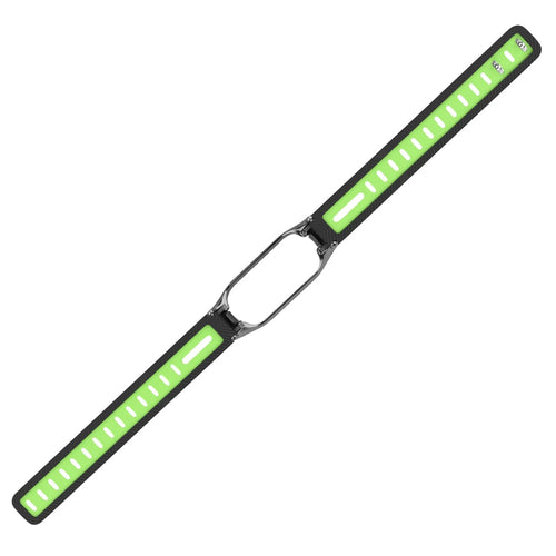 Silicone TPU Strap with Frame, black/green, laid flat, joined, 45° top view
