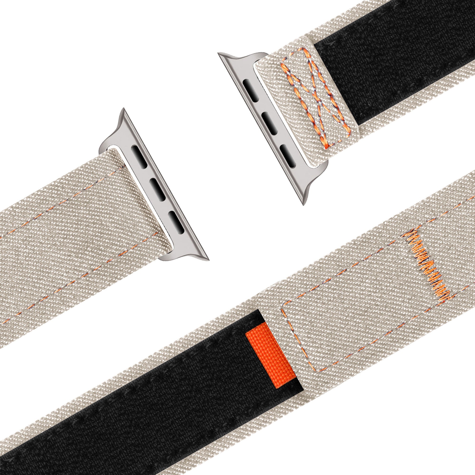 Nylon Denim Strap, beige, laid flat, joined, 45° top view