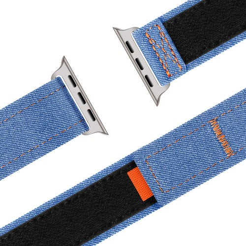 Nylon Denim Strap, light blue, laid flat, joined, 45° top view