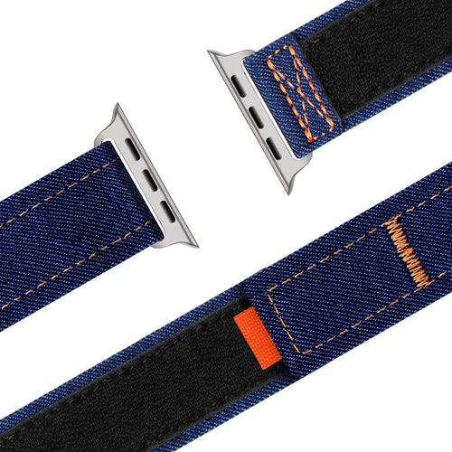 Nylon Denim Strap, blue, laid flat, joined, 45° top view