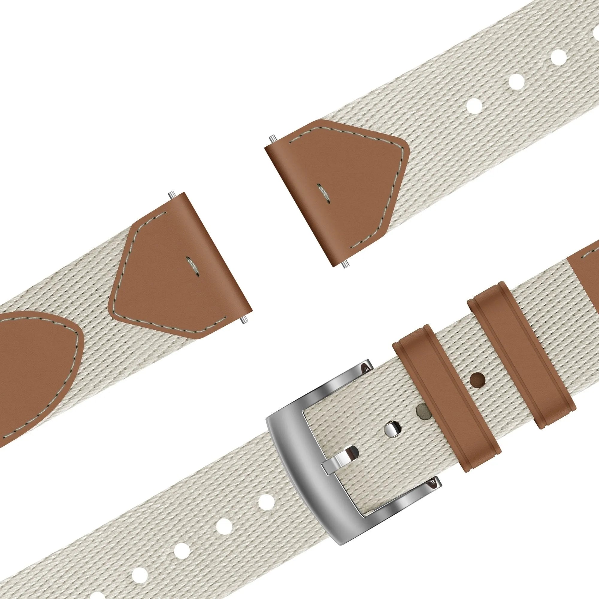 Leather Hybrid Strap 'Easy Fit', beige/brown, laid flat, joined, 45° top view