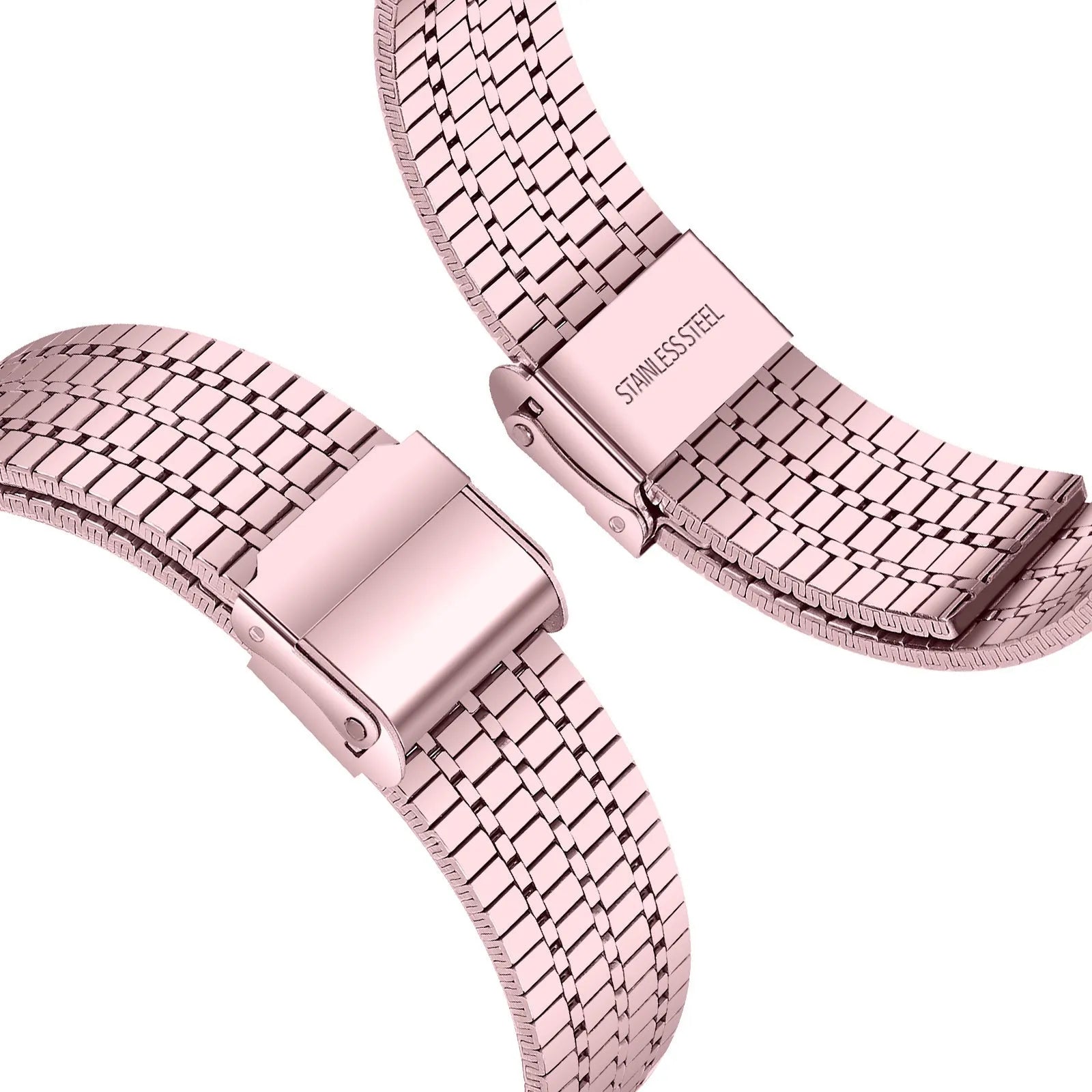 Fine Steel Strap, pink, laid flat, joined, 45° top view