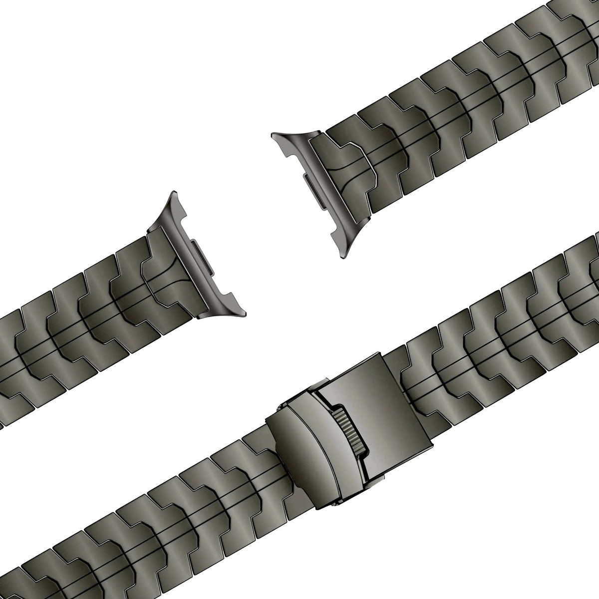 Steel Iron Strap, graphite, laid flat, joined, 45° top view