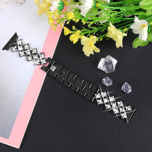 Steel Diamond Strap, black, laid flat, joined, 45° top view