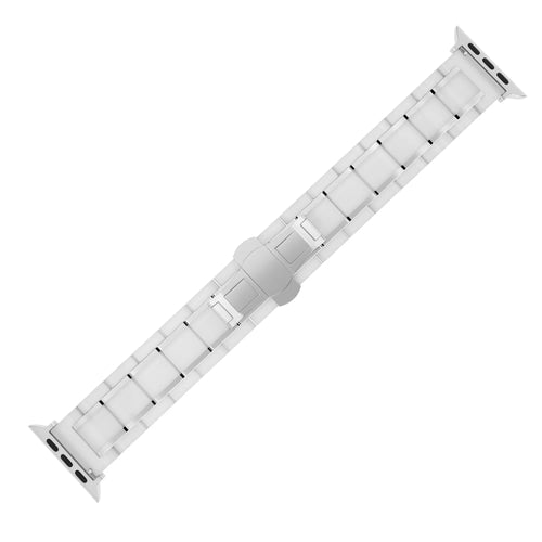 Metal Ceramic Link Strap, white/silver, laid flat, joined, 45° top view