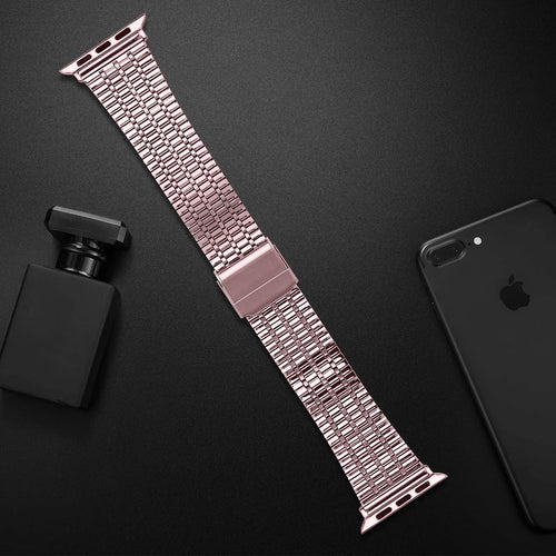 Fine Steel Strap, pink, laid flat, joined, 45° top view