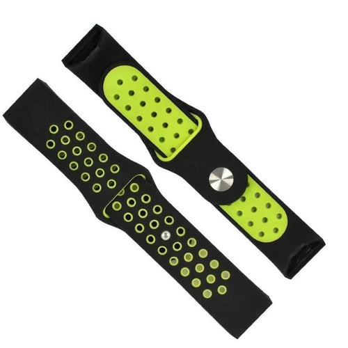 Silicone Sport Strap, black/yellow, laid flat, joined, 45° top view