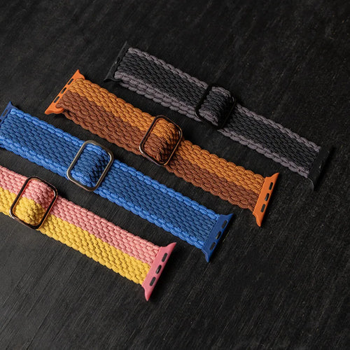 Braided Nylon Strap, black/grey, laid flat, joined, 45° top view