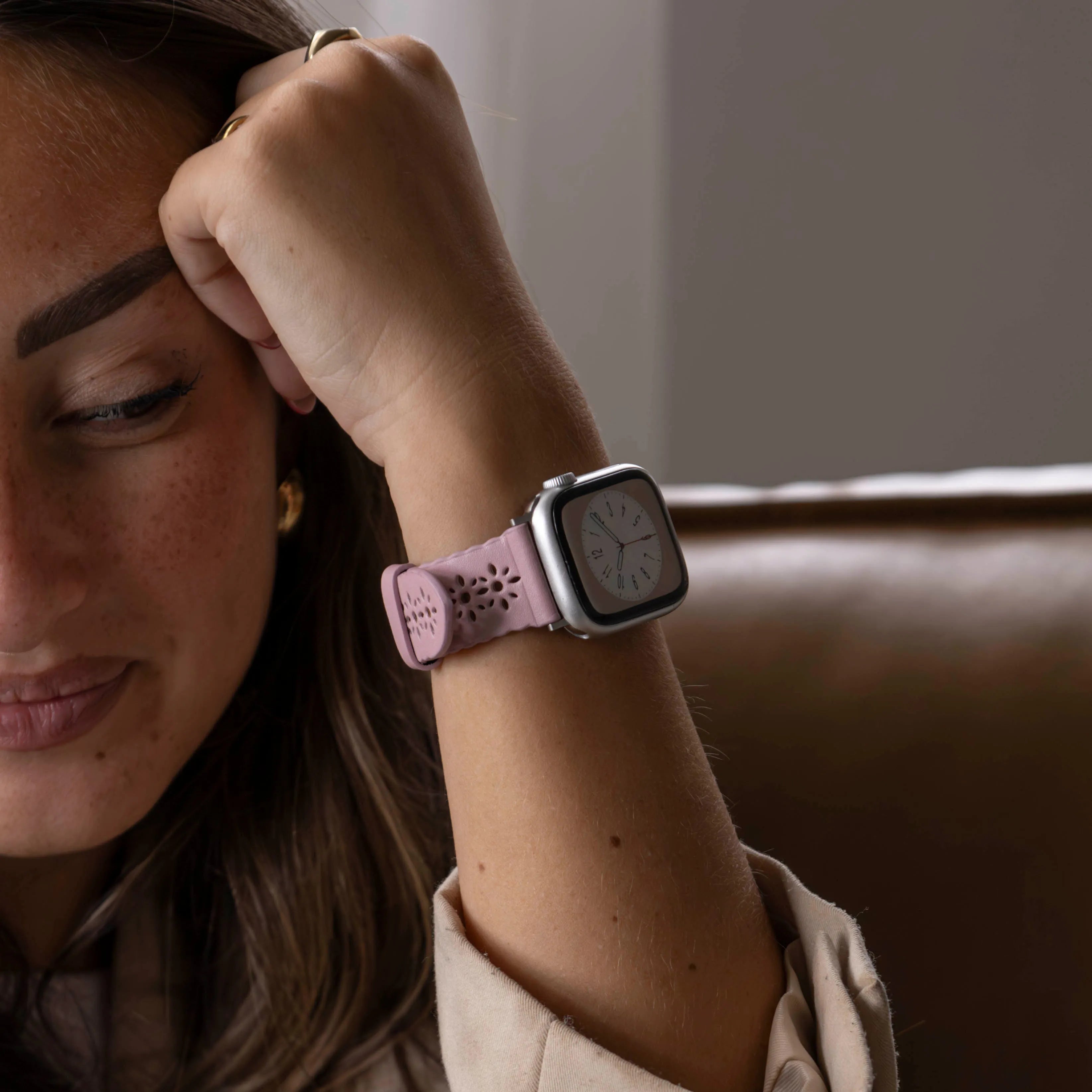 Correa cuero estampado Apple Watch (rosa)