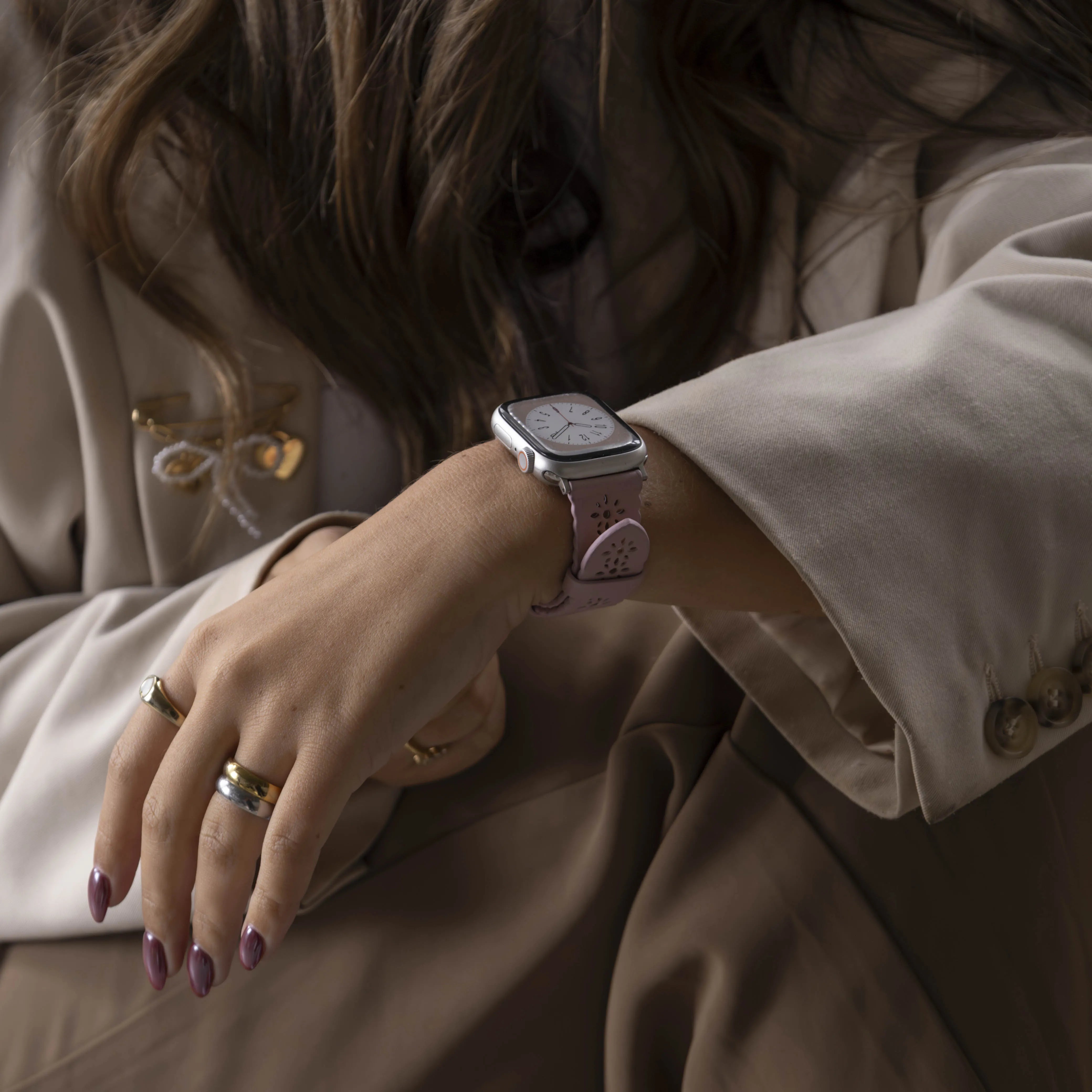 Correa cuero estampado Apple Watch (rosa)
