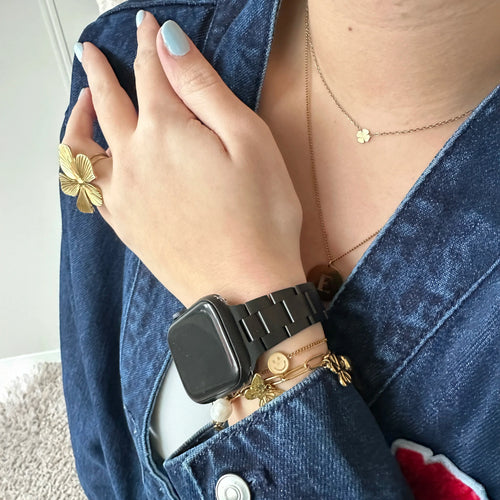 xoxo Wildhearts Correa acero fina Apple Watch (negro)