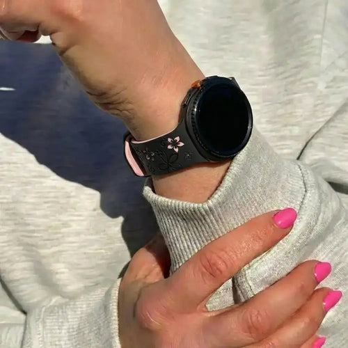 Samsung Galaxy Watch 8 - 40mm Flower Silicone Strap (Black-Pink)