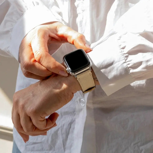 Bandz Apple Watch lederen band 'Deluxe' (kaki) 