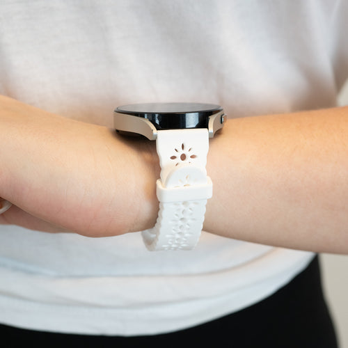 Bandz Amazfit Active 3 Premium Patterned Silicone Strap (White)