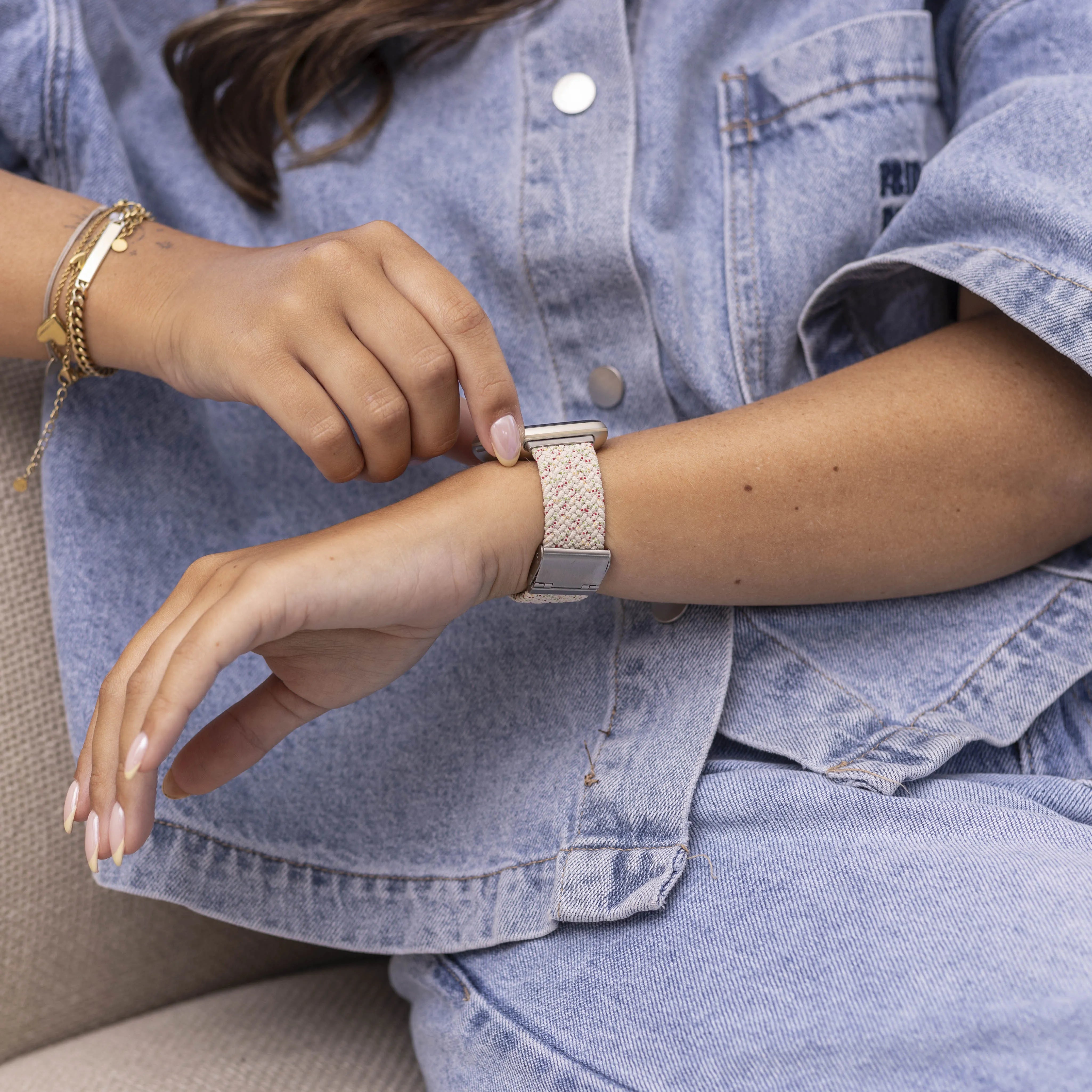 Correa trenzada ajustable Fitbit Sense (mezcla beige)