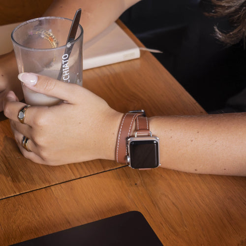 Leather Strap 'Double Tour', brown, lifestyle photo