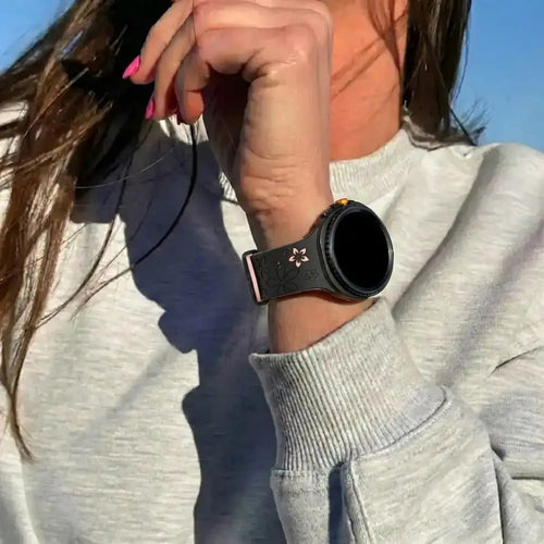 Samsung Galaxy Watch 8 - 40mm Flower Silicone Strap (Black-Pink)