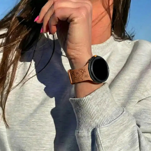Samsung Galaxy Watch 8 - 40mm Flower Silicone Strap (Brown-Beige)