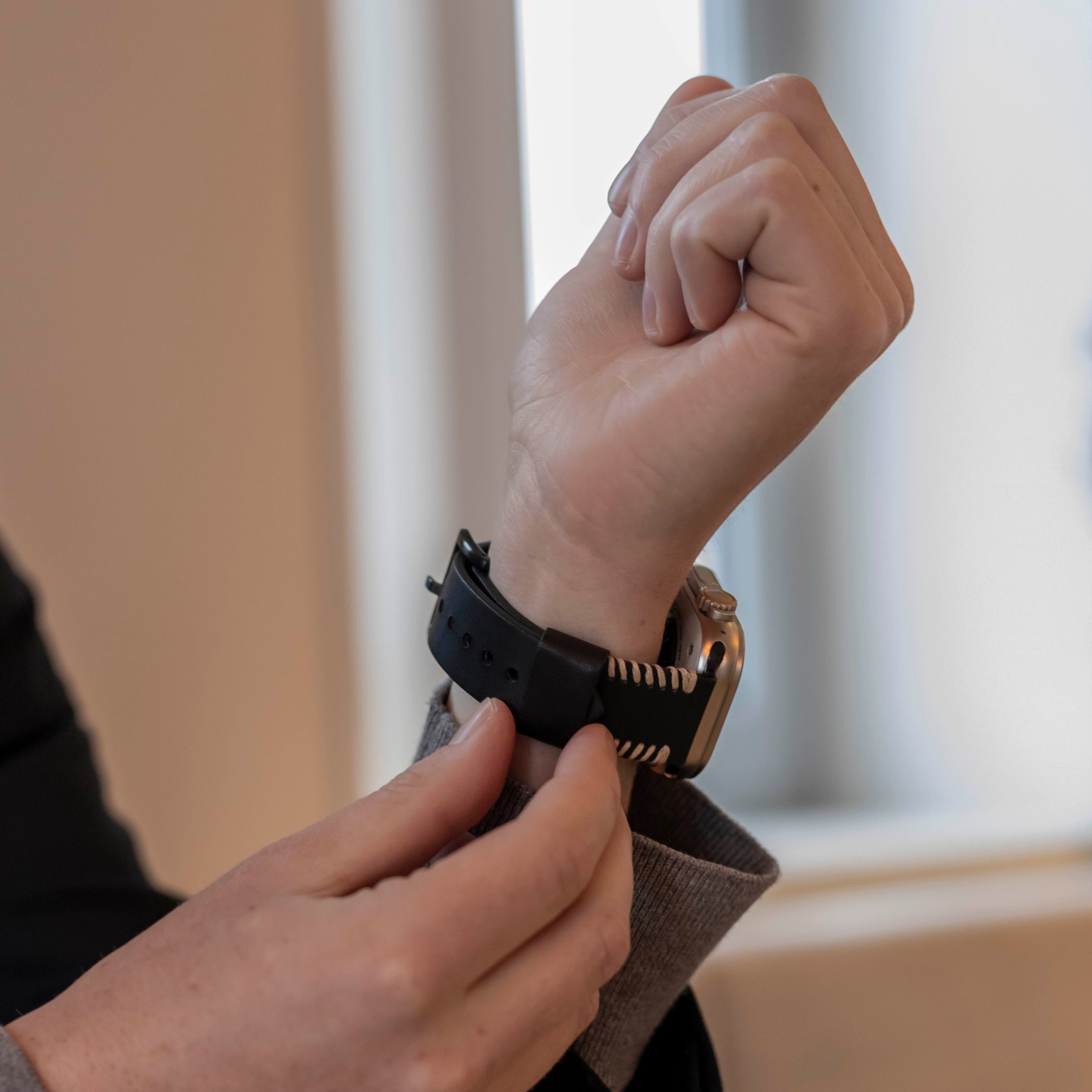 Apple Watch Ultra Stitched Leather Strap (Black)
