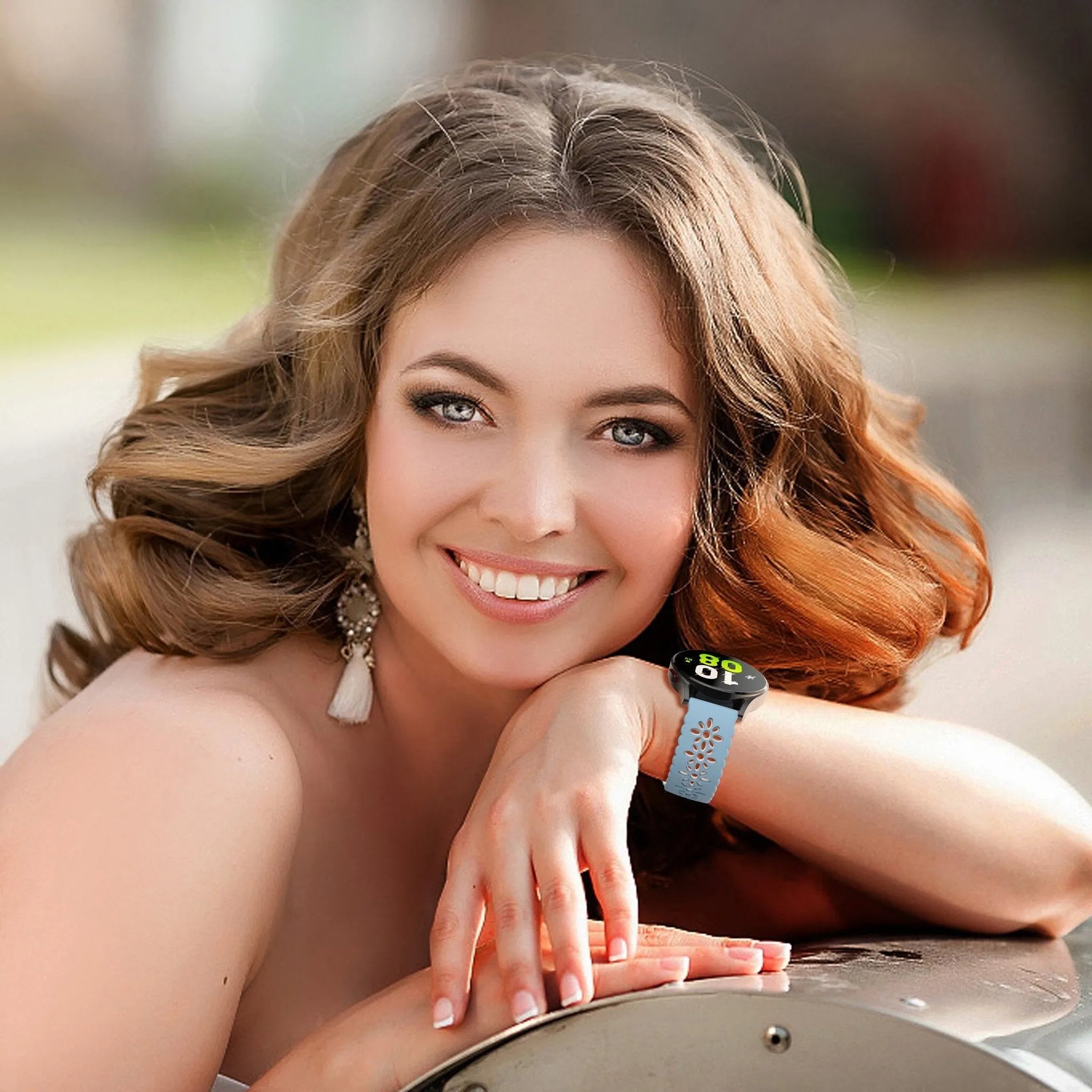 Patterned Silicone Strap, light blue/white, lifestyle photo