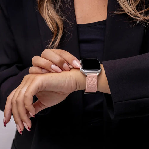 Apple Watch D-buckle siliconen diamond bandje (roze)