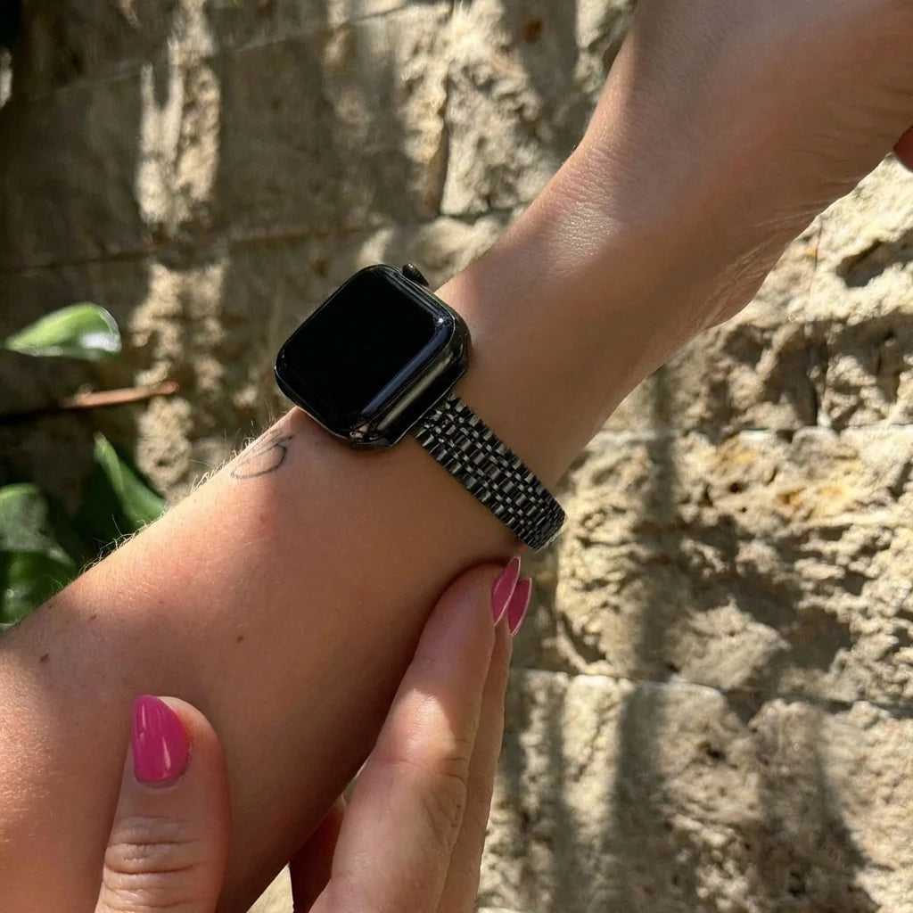 xoxo Wildhearts Correa acero 'slim' Apple Watch (negro)