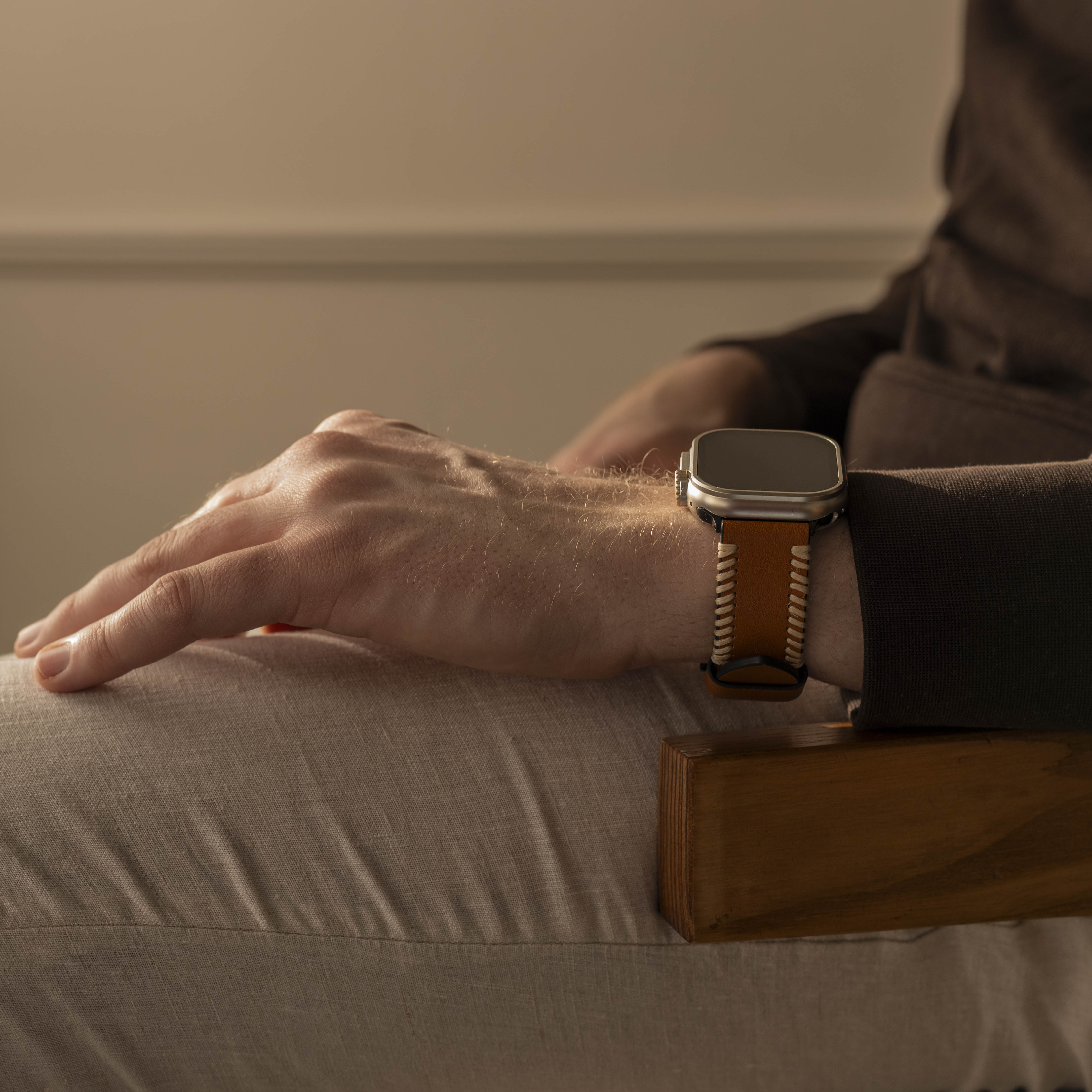 Correa cuero cosida Apple Watch Ultra (marrón)